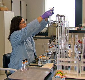 Fanny Ely titrating a water quality sample.